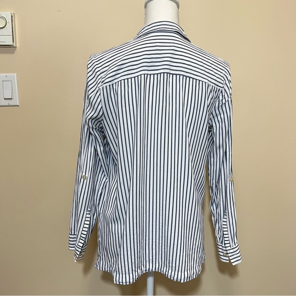 J. Jill Striped Button Up Shirt White and Blue - Picture 5 of 11